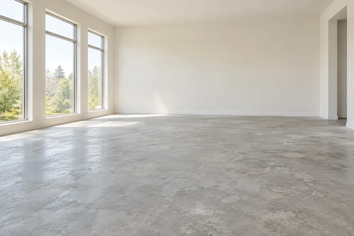 The same room with an unfinished concrete subfloor